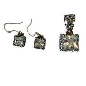 Silpada Retired Uptown Clear CZ Fleur de Lis 925 Pendant and 925 CZ Earrings